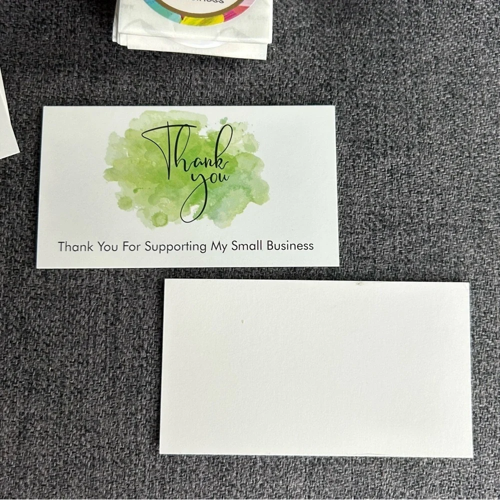 25 THANK YOU Business Cards + 25 Stickers, Starter Set, Watercolor, GREEN